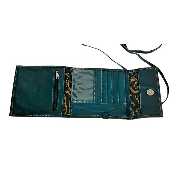 J.L. SALDIVAR Tooled Leather Purse Trifold Crossbody Boho Western Blue - Picture 8 of 11